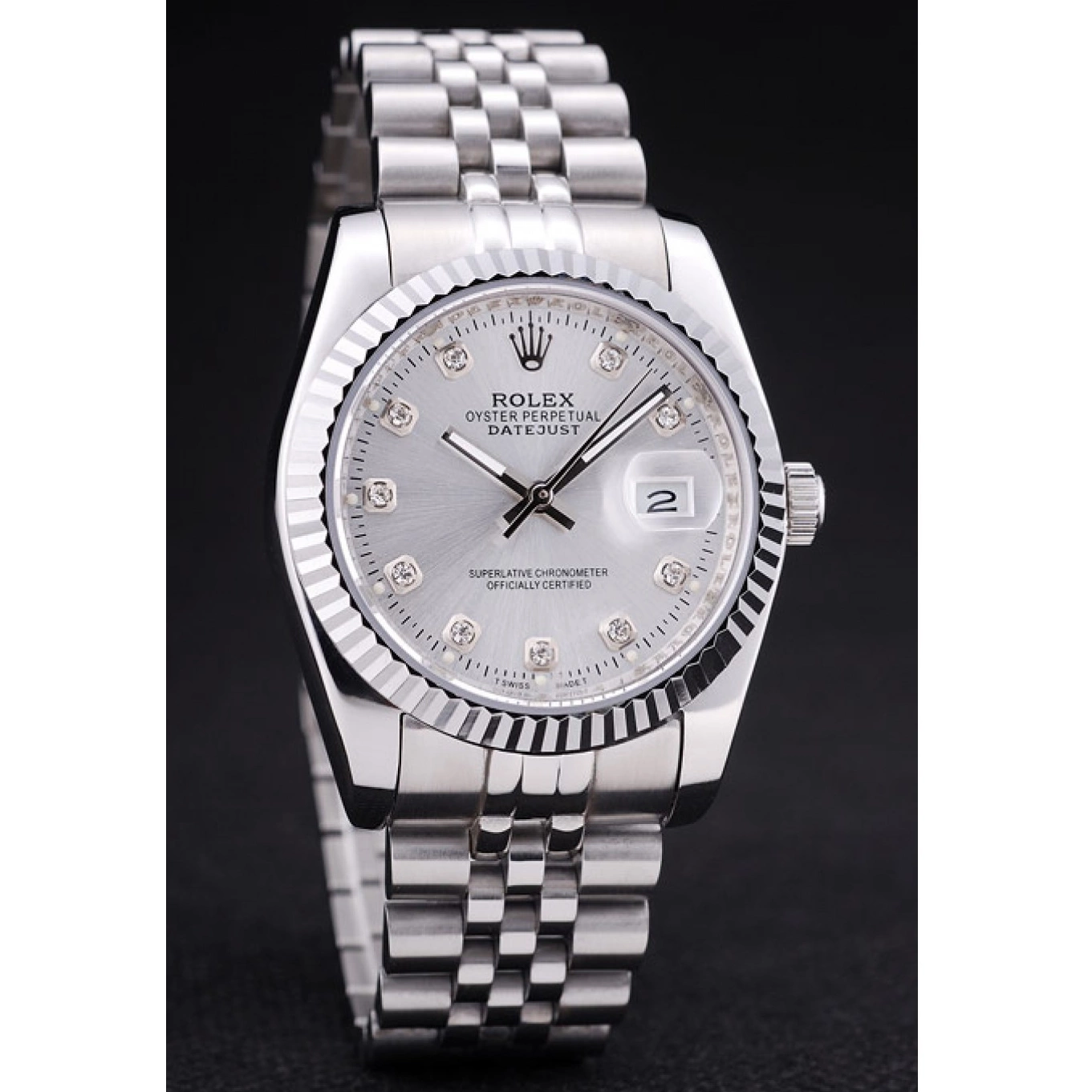 Rolex copies cheap 7455 Diamonds Ribbed Dial Rolex Bezel Datejust Silver 0727
